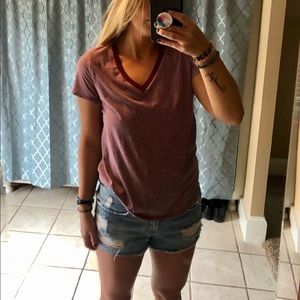 maroon v-neck tee